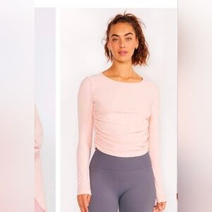 NEW Cream Yoga Shirred Side Long Sleeve Top